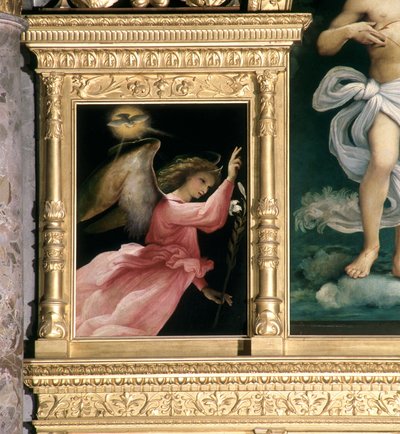 Ángel de la Anunciación (detalle) de Lorenzo Lotto